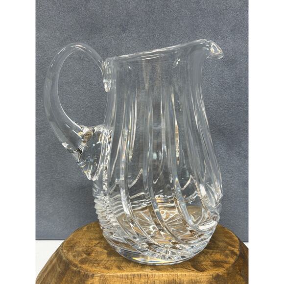 Vintage Lead Crystal Heavy Clear Pitcher Swirled Pattern ~ 8" - Picture 3 of 10